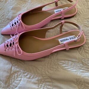 New Steve Madden Reyanne pink leather corset pointed toe flats sling back, 7.5